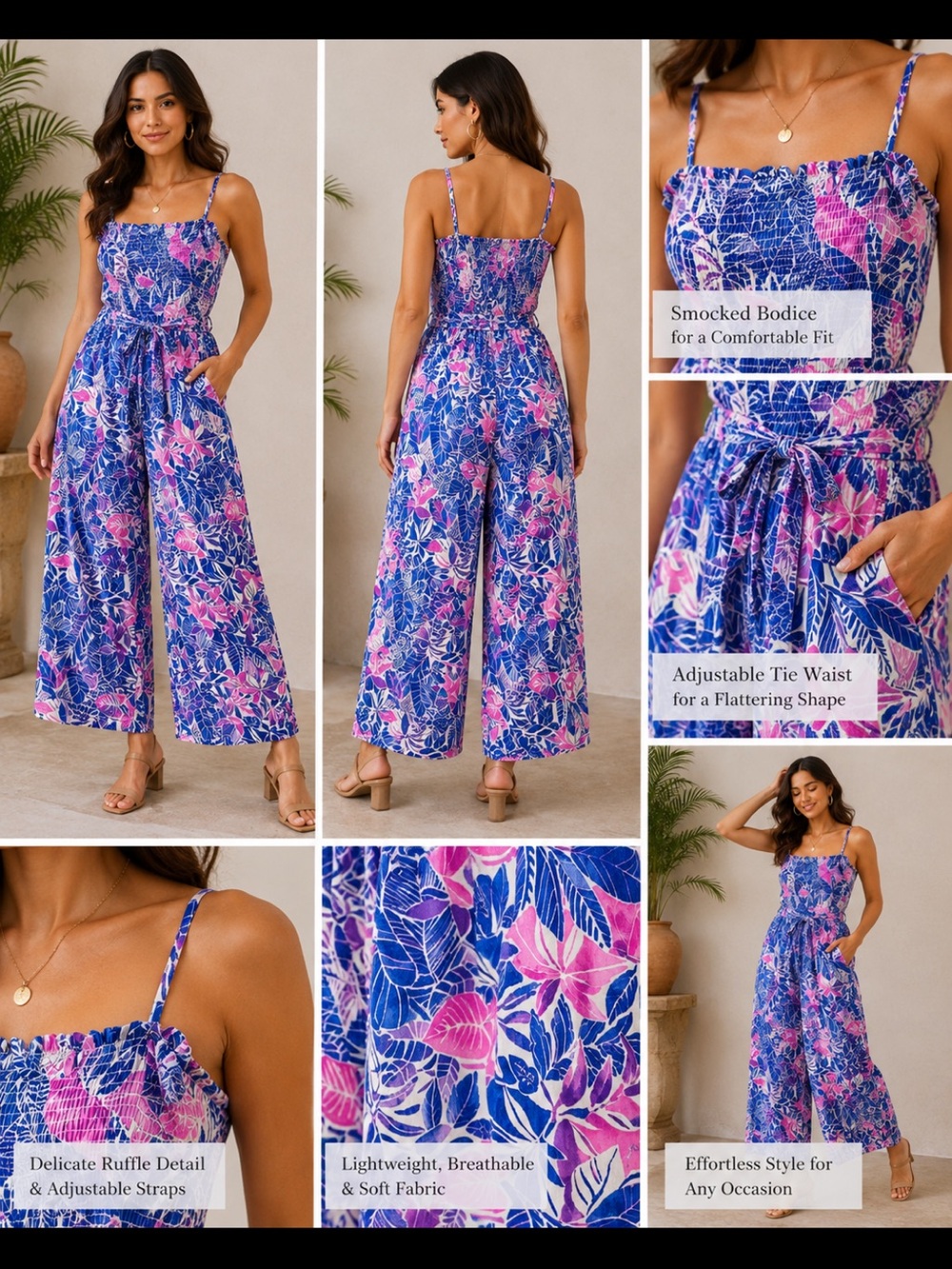 Floral Jumpsuit - Blue and Pink